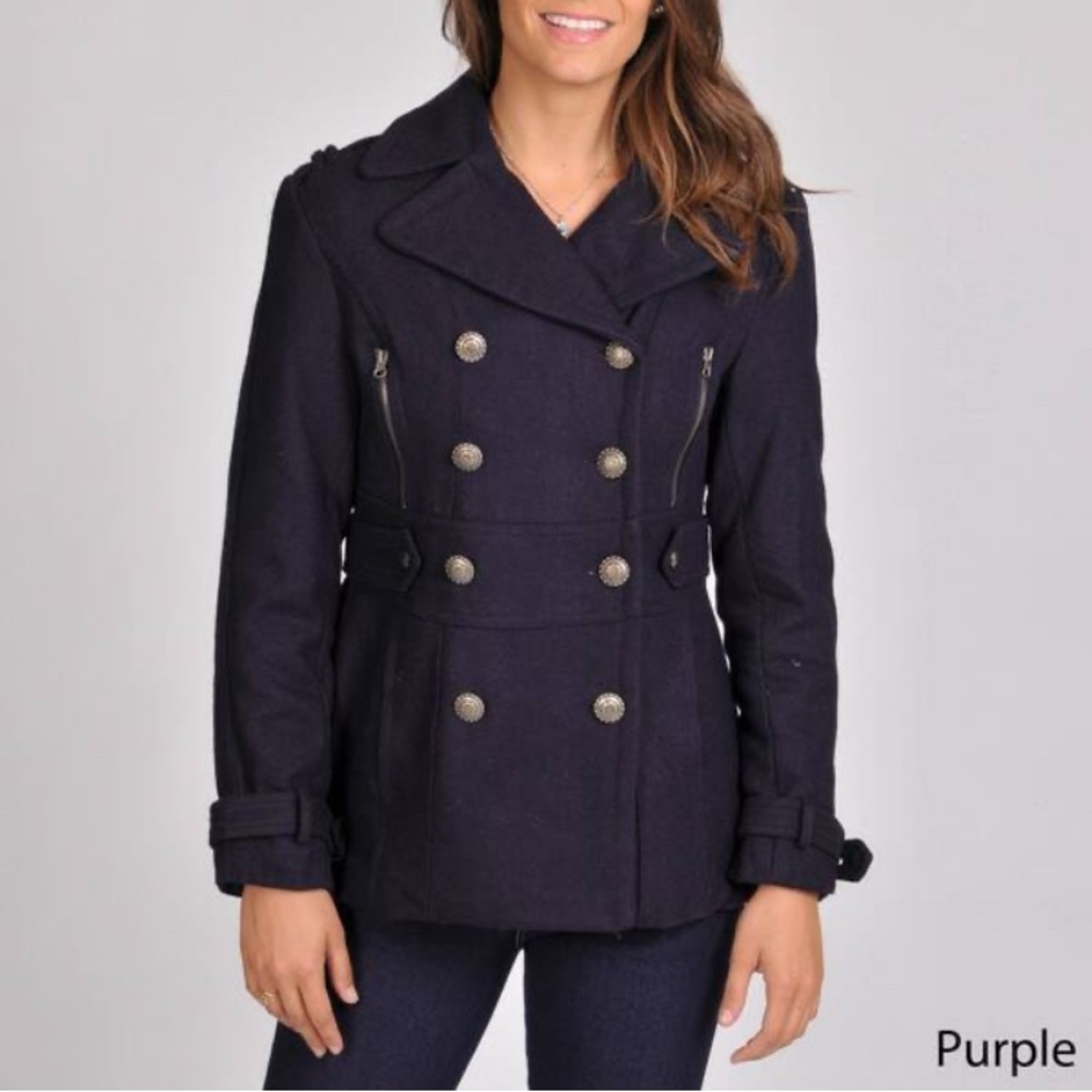 MISS SIXTY M60 Double Breasted Wool Blend Military Peacoat; Size M